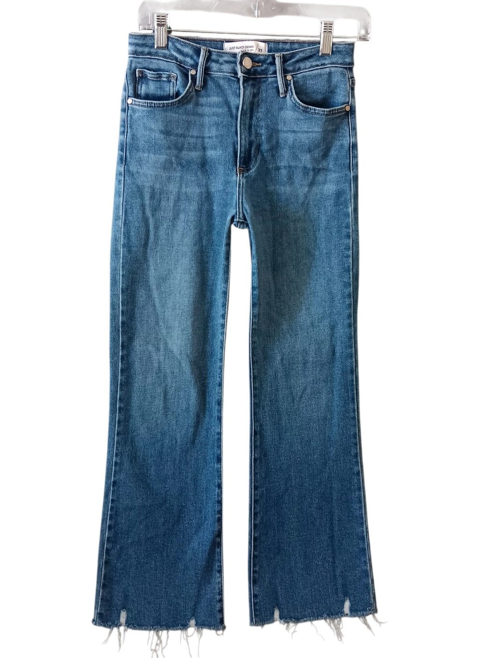 Just Black Denim The Frayed Crop Flare Sz 27 Blue Medium Wash Festival Boho